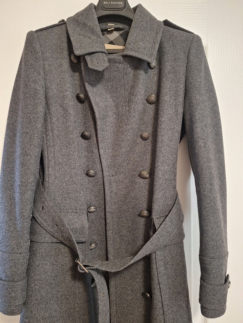 Burberry Gray Double-Breasted Wool Trench Coat